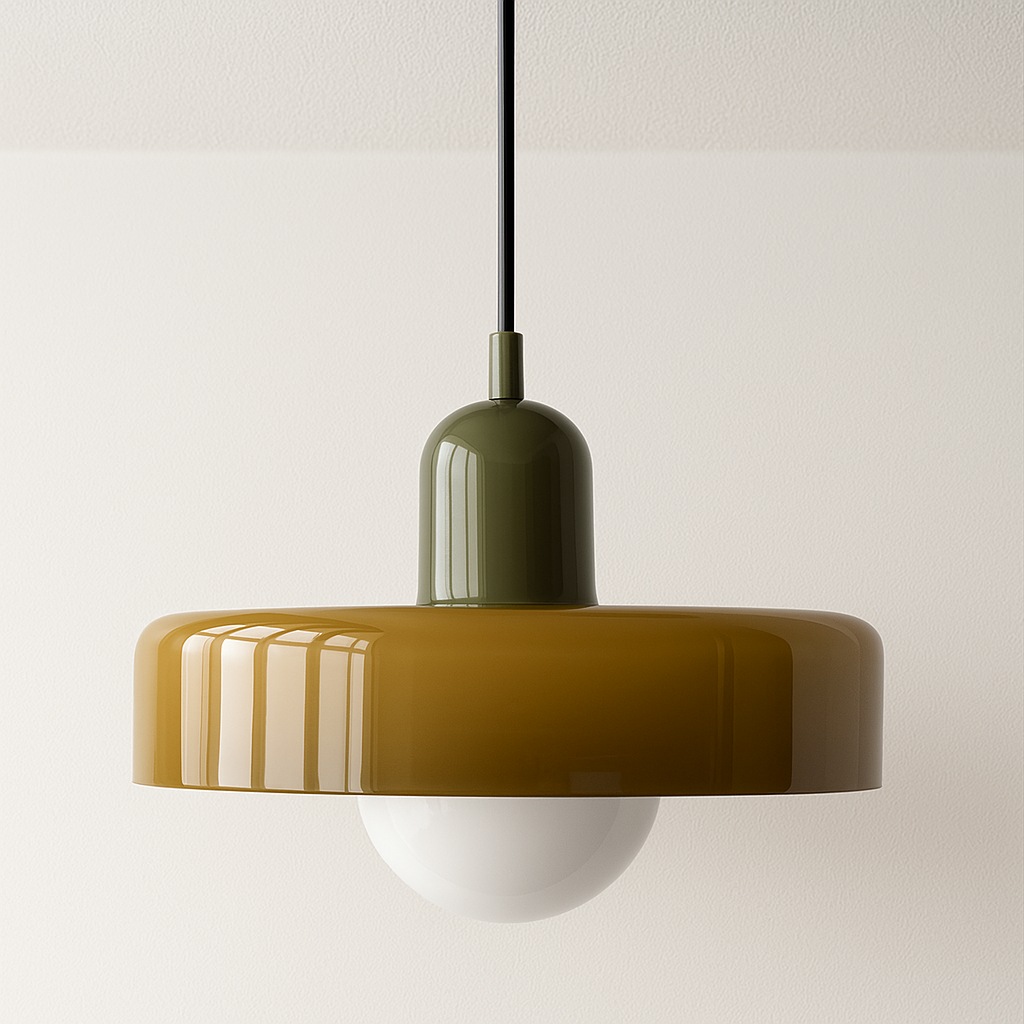 Pendente Disco Retro | Design Nórdico Anos 70 e Vidro Leitoso