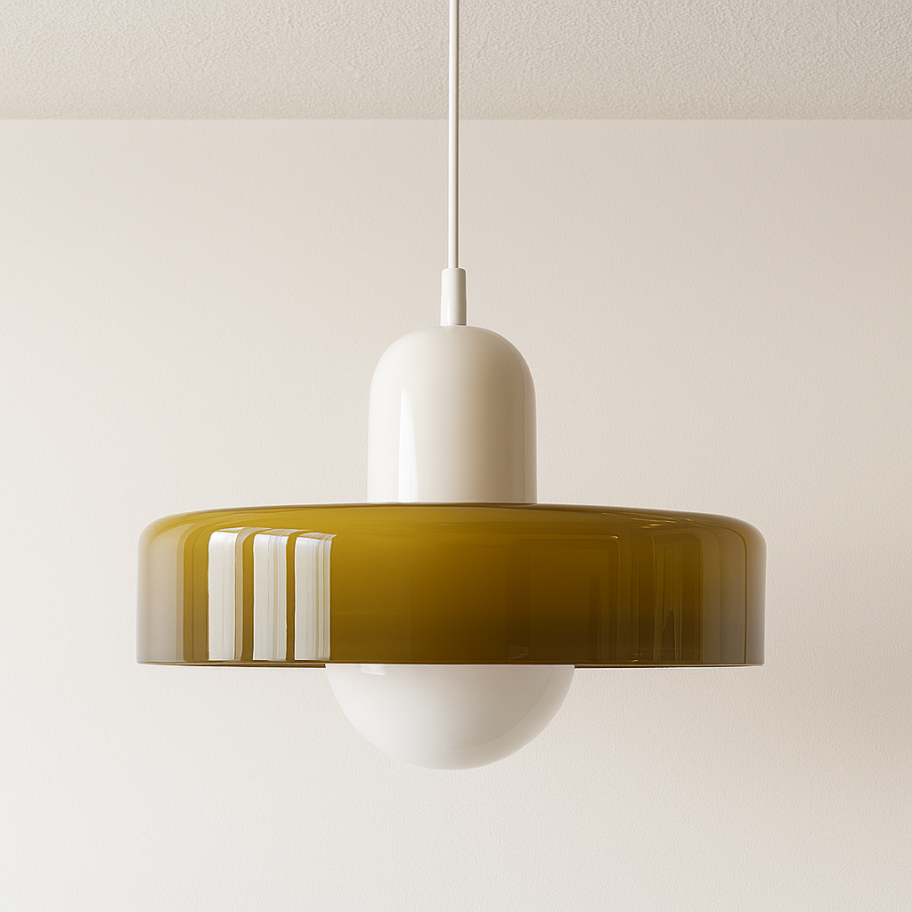 Pendente Disco Retro | Design Nórdico Anos 70 e Vidro Leitoso