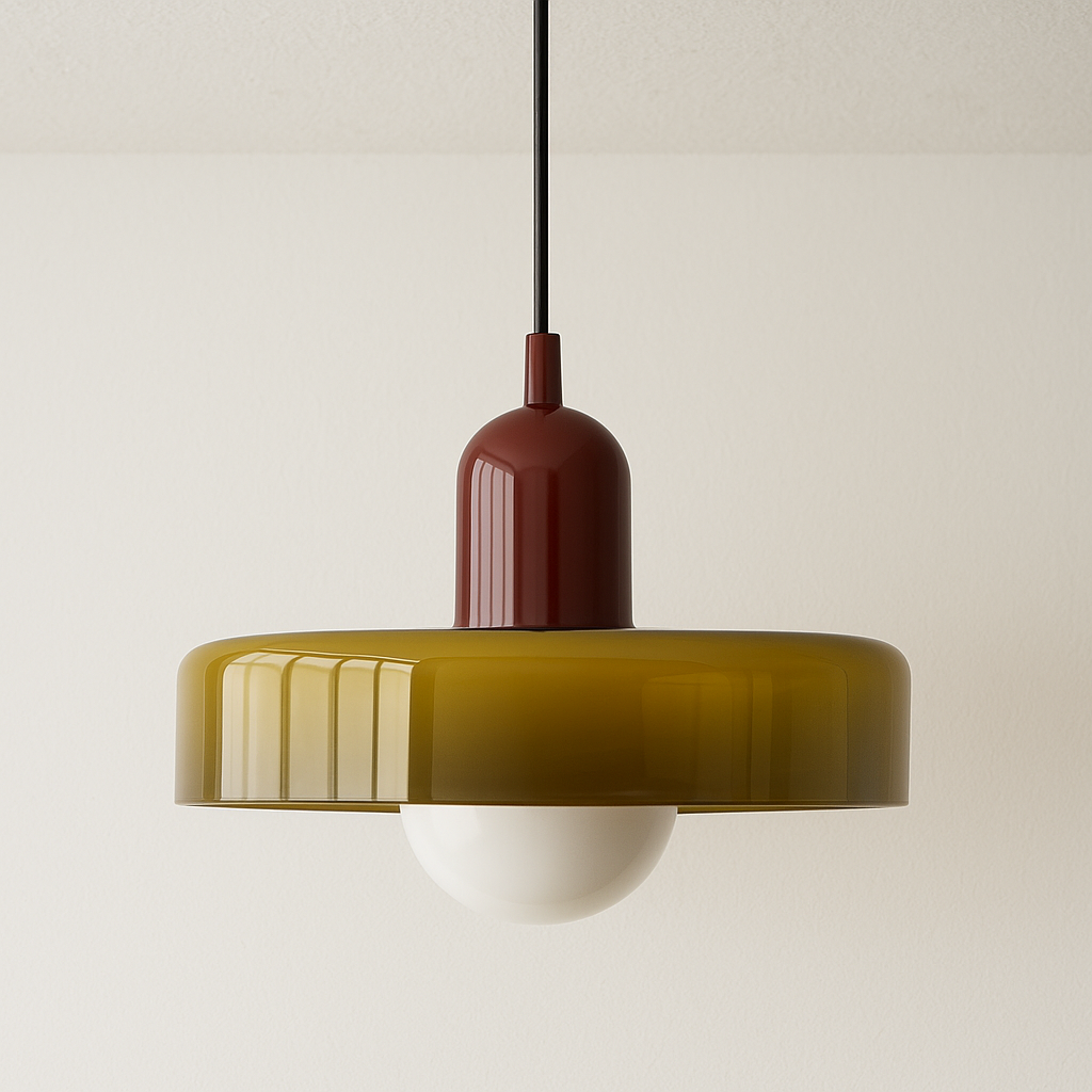 Pendente Disco Retro | Design Nórdico Anos 70 e Vidro Leitoso