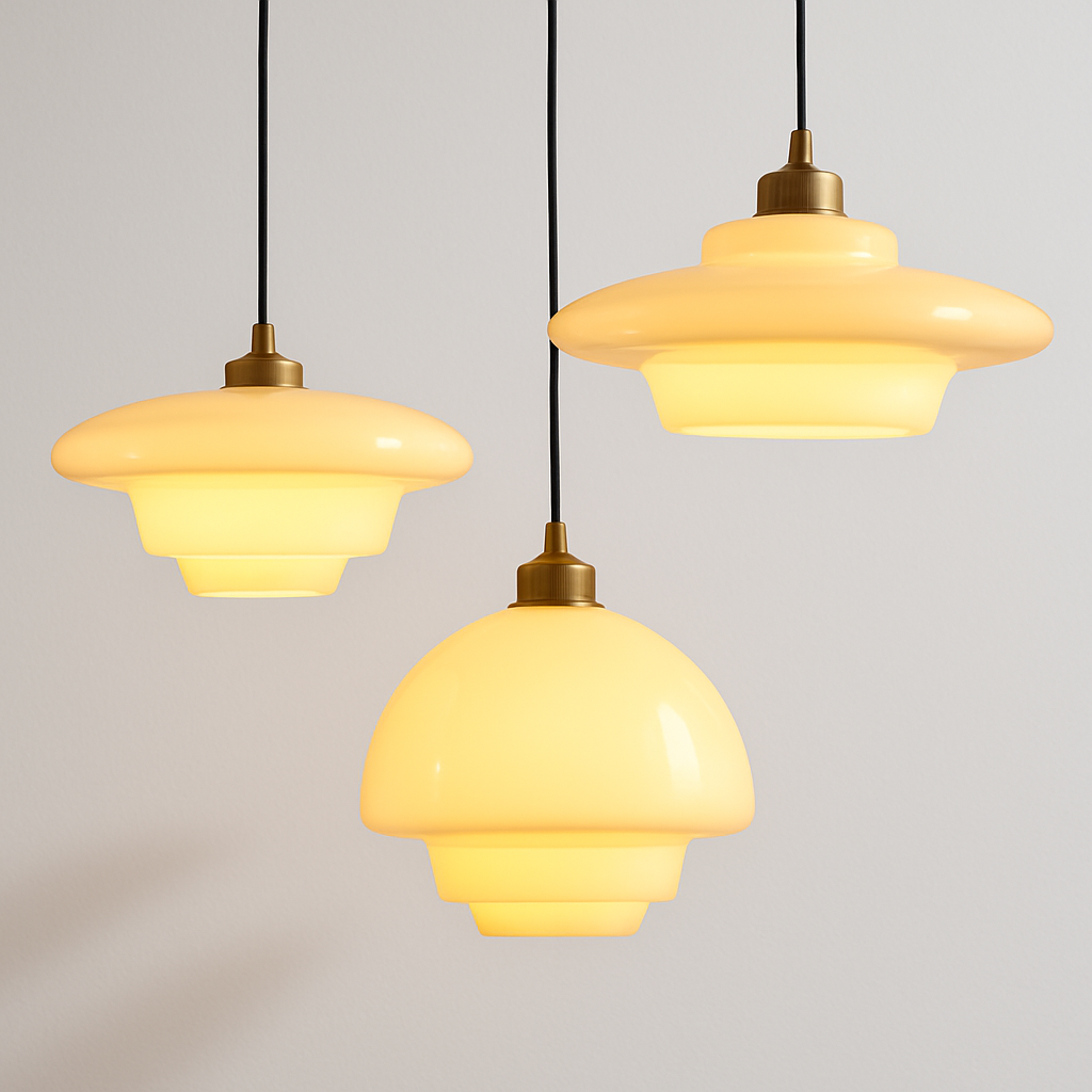 Pendentes de Vidro Leitoso e Dourado