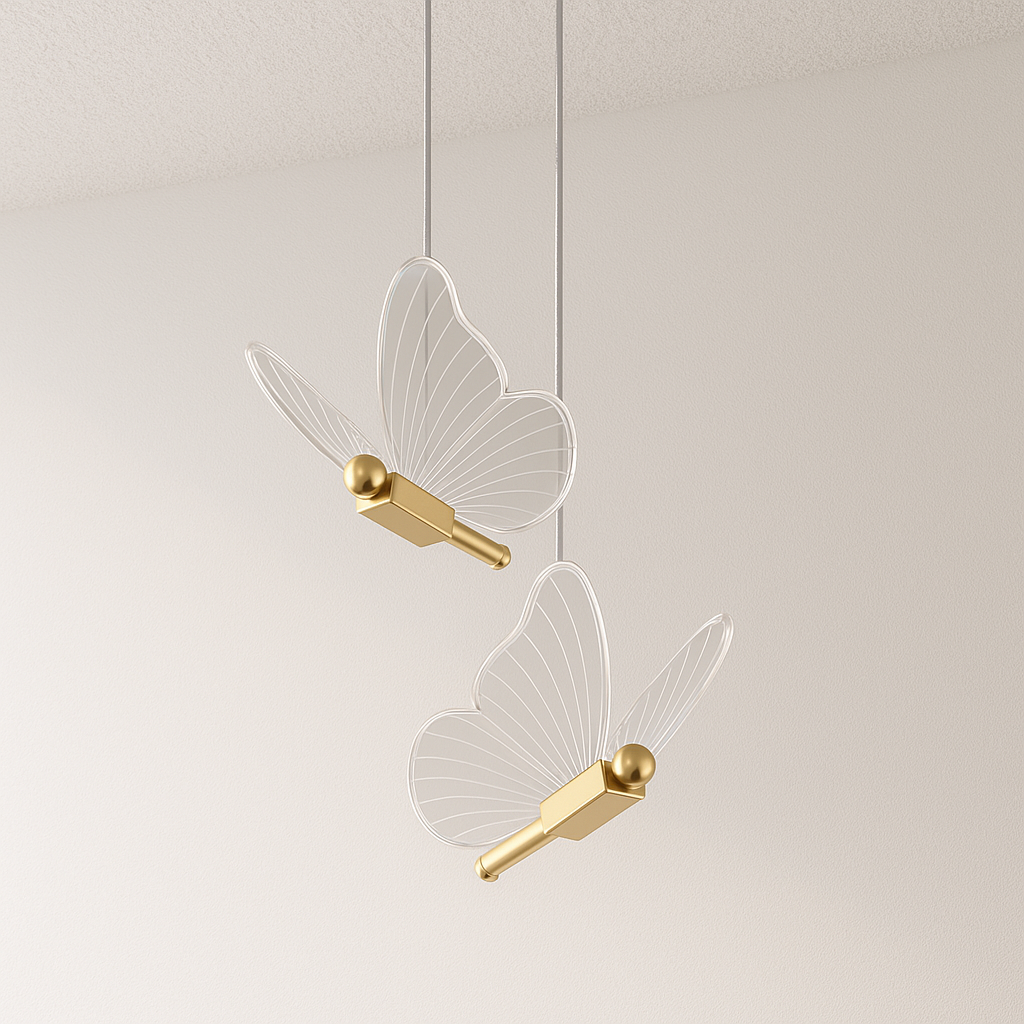 Pendente Fly | Borboleta Iluminada em Acrílico e Dourado