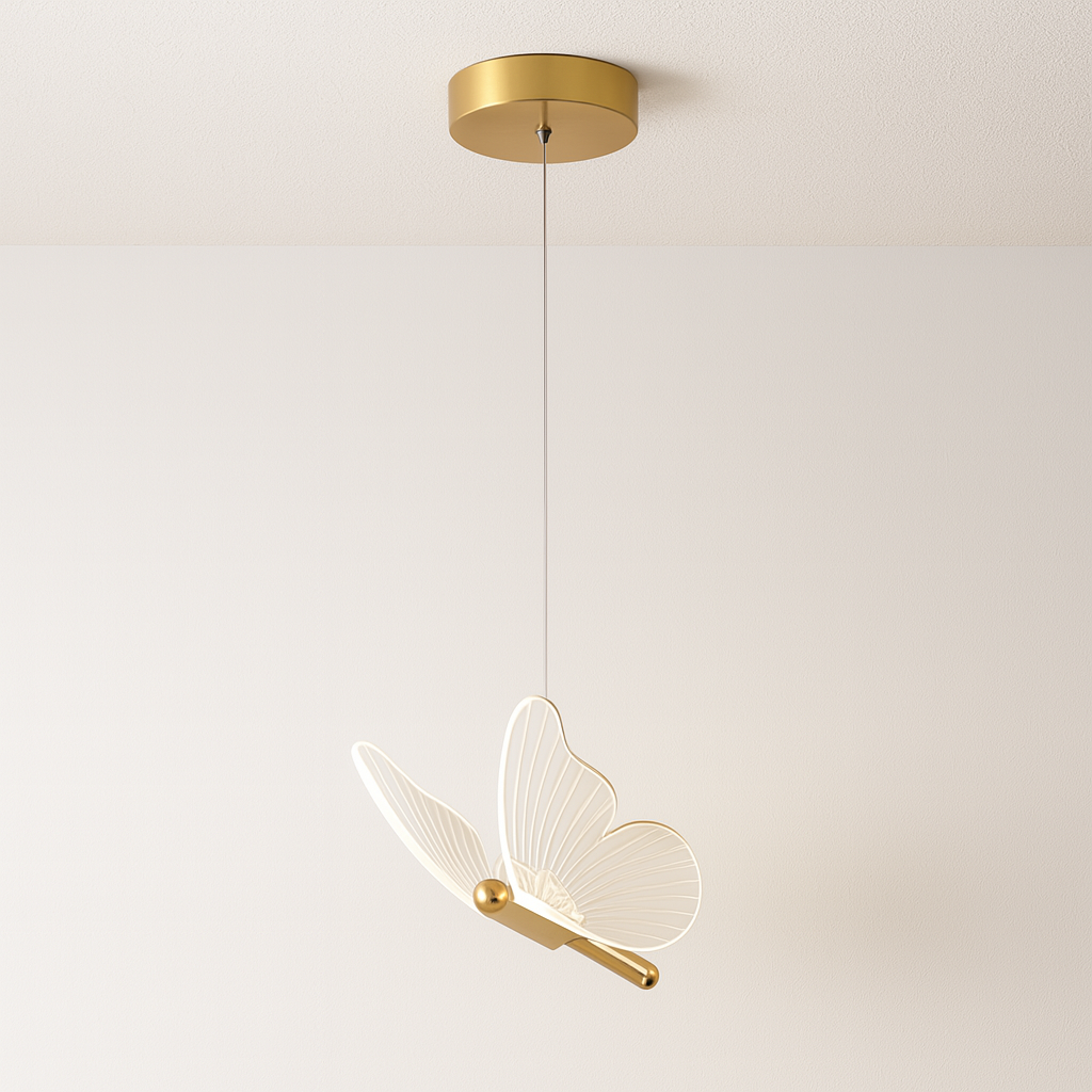 Pendente Fly | Borboleta Iluminada em Acrílico e Dourado