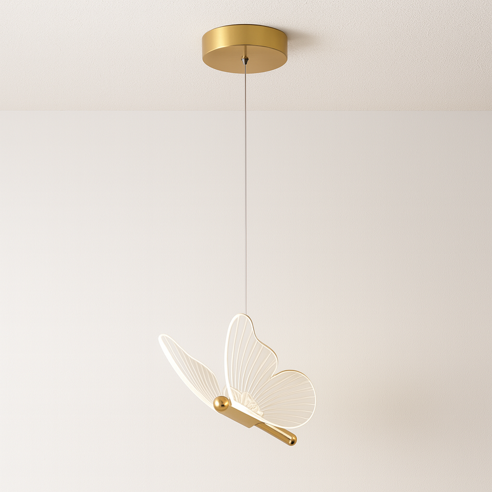 Pendente Fly | Borboleta Iluminada em Acrílico e Dourado