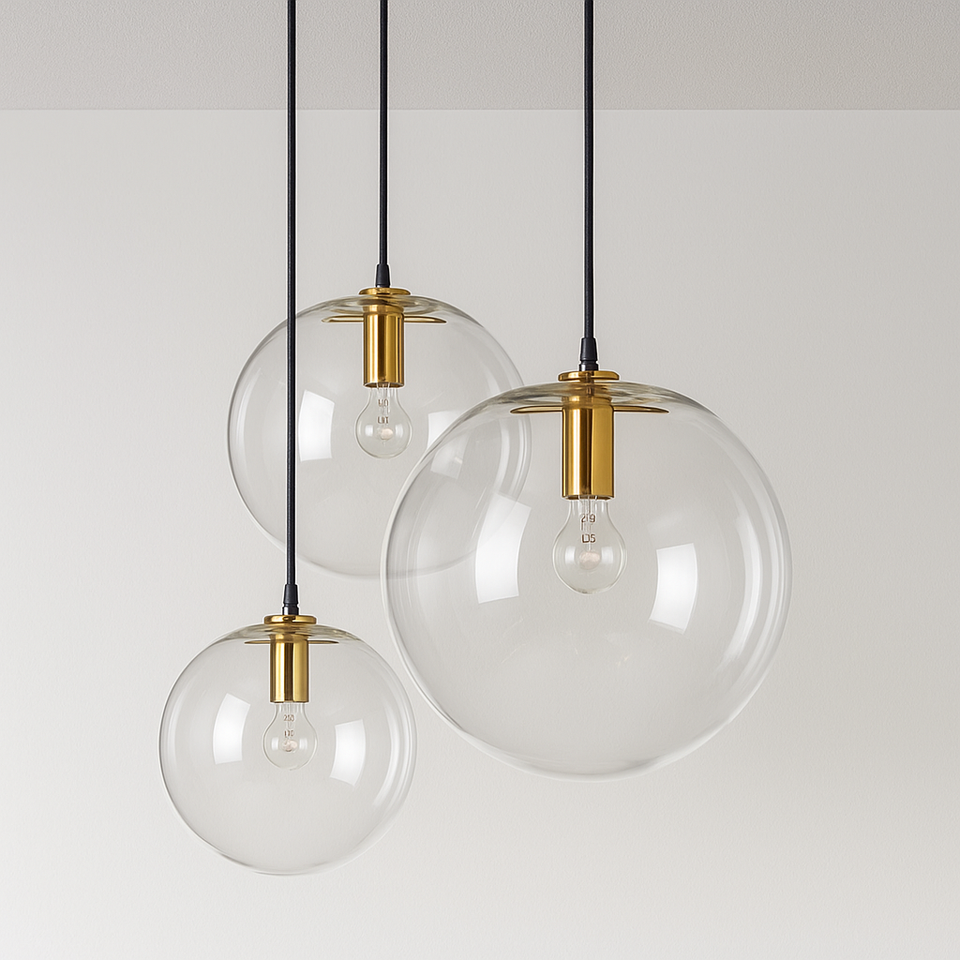 Pendente de Vidro Bulle | Cristal e Dourado Minimalista