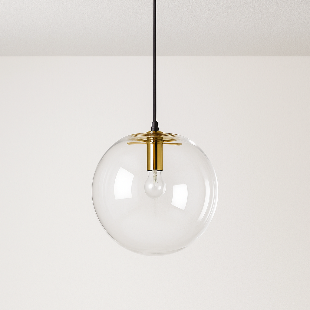 Pendente de Vidro Bulle | Cristal e Dourado Minimalista