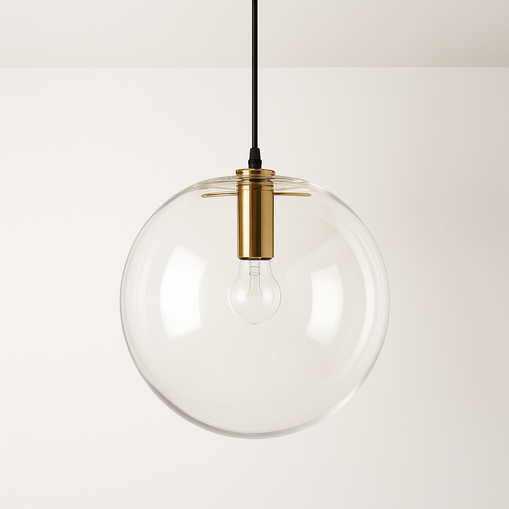 Pendente de Vidro Bulle | Cristal e Dourado Minimalista