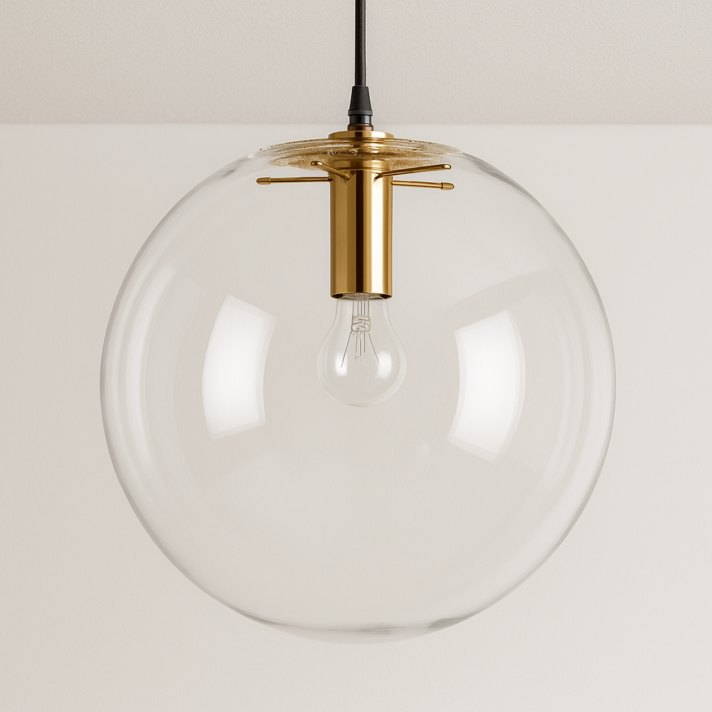 Pendente de Vidro Bulle | Cristal e Dourado Minimalista