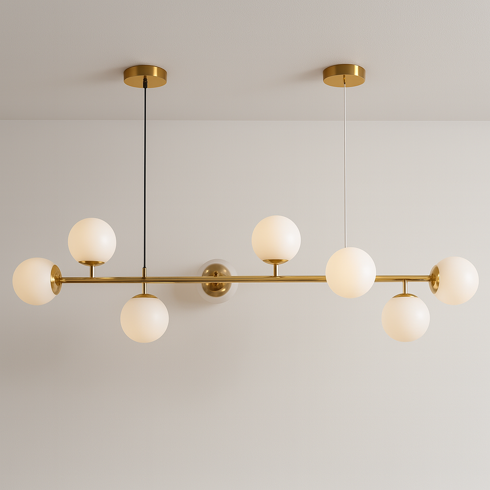 Pendente Linear Jabuticaba Dourado 120cm | Design Moderno 6 Globos