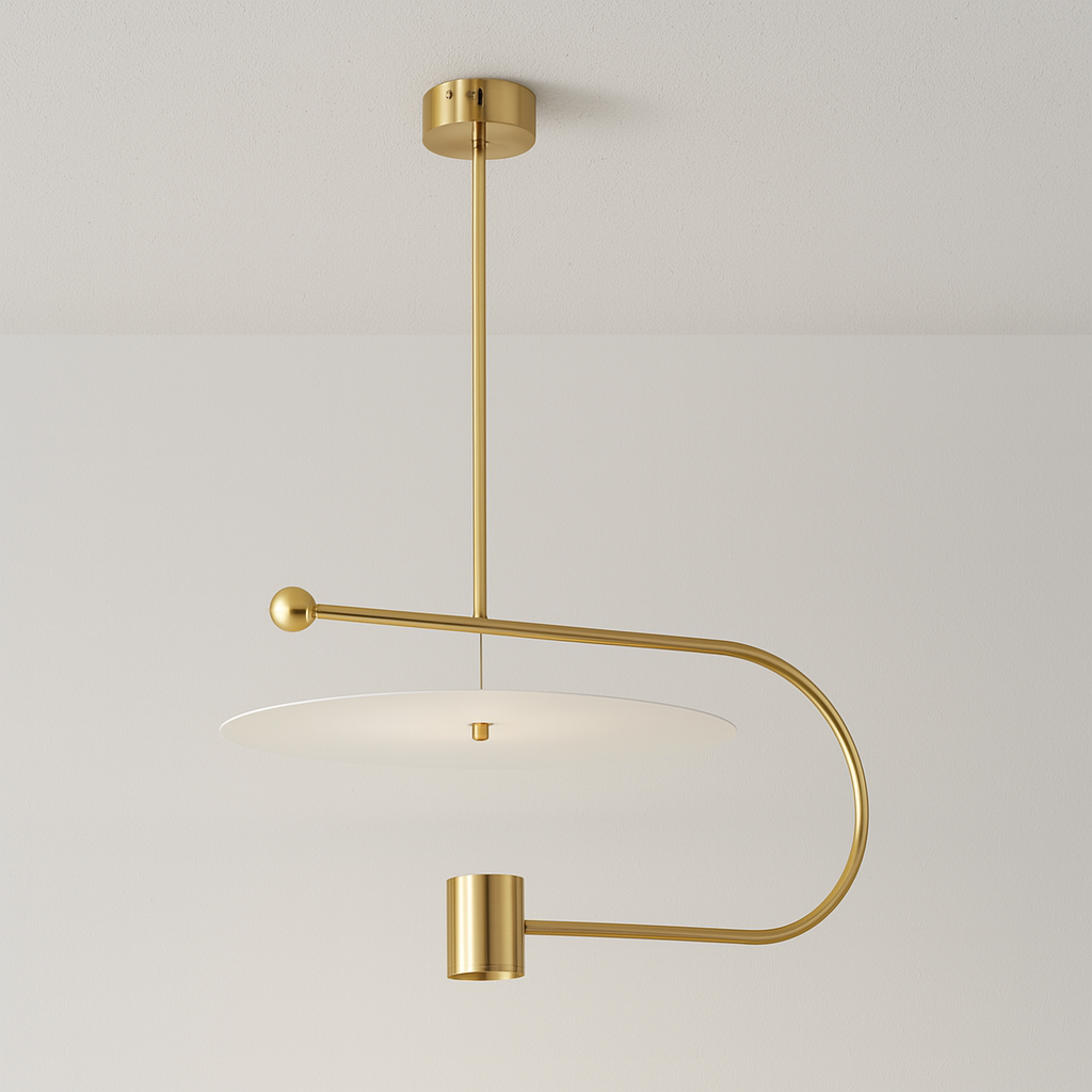 Pendente LED Verve | Design de Disco Flutuante e Haste Curva