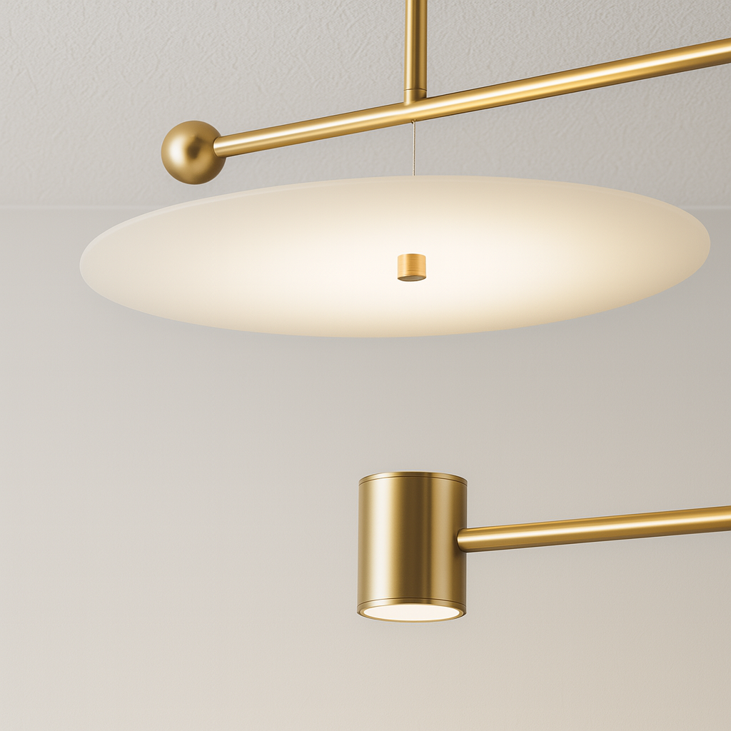 Pendente LED Verve | Design de Disco Flutuante e Haste Curva