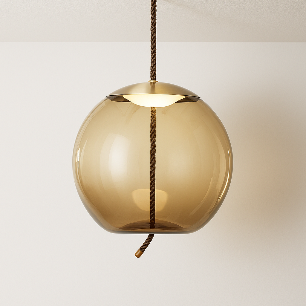 Pendente Knot Âmbar | Vidro, Corda e LED Integrado