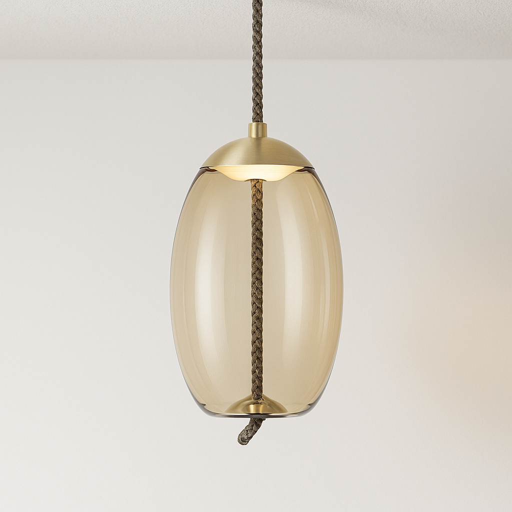 Pendente Knot Âmbar | Vidro, Corda e LED Integrado