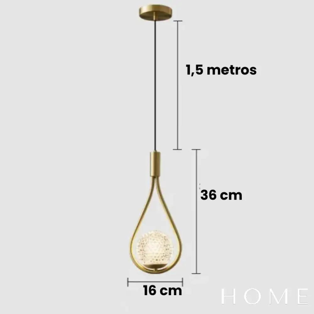 Pendente Gota Elegance Dourado Modelo B / Branco Frio (5500K + ) Iluminação